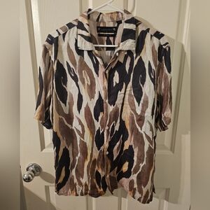 ALLSAINTS Fuego Flames Relaxed Fit Short Sleeve Sport Shirt Viscose Size M